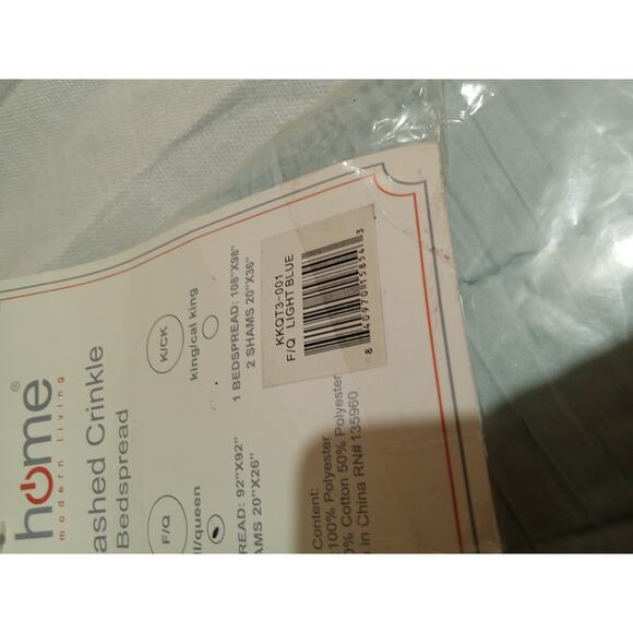 Swift Home Enzyme Washed Crinkle Quilted Bedspread Light Blue Full / Queen - Picture 7 of 8